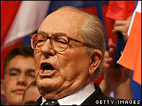 French National Front leader Jean-Marie Le Pen at rally in Paris, 15 Apr 07