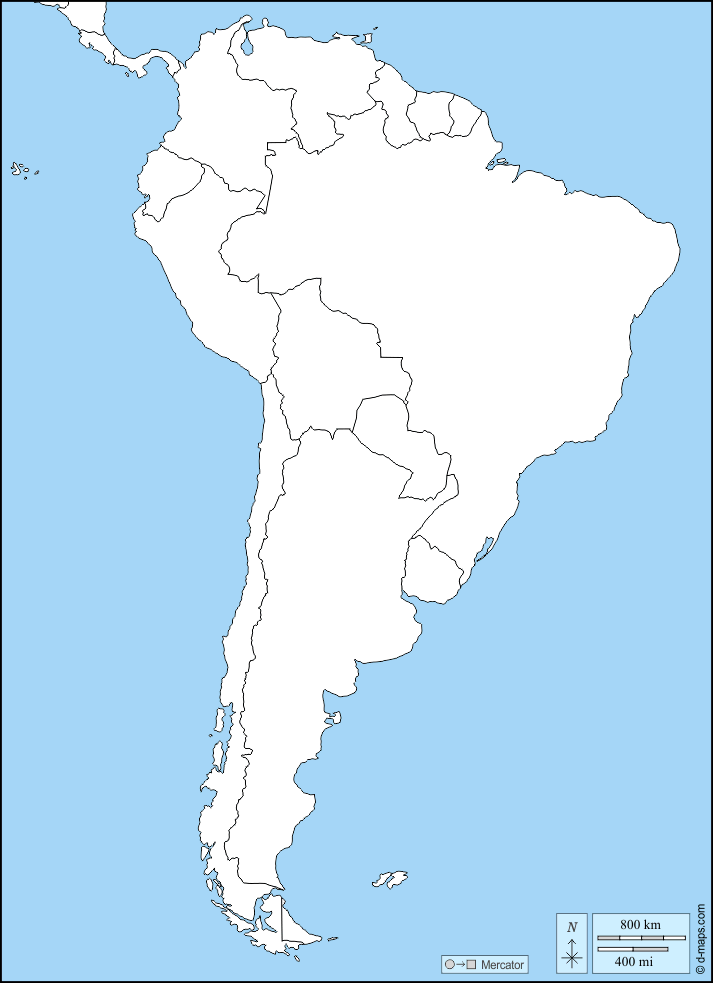 América del Sur : Mapa gratuito, mapa mudo gratuito, mapa en blanco gratuito, plantilla de mapa : estados