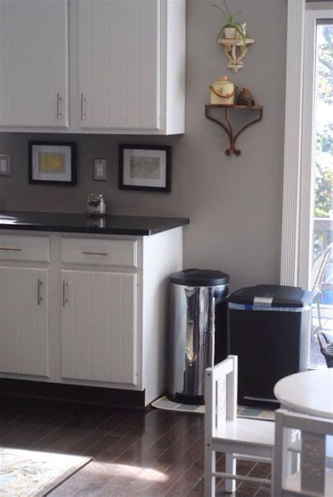 From the cabinets in your kitchen to a piece of furniture to a fun craft, there are plenty of wood items you can paint. White cabinets, light gray walls, dark gray countertops
