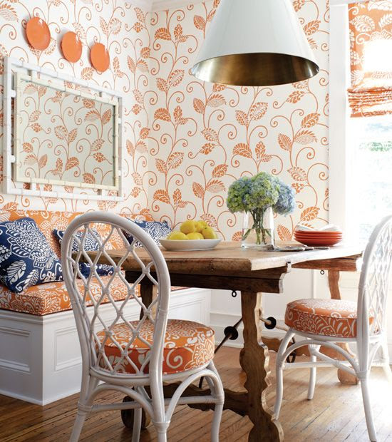 orange-classic-wallpaper-dining-room-design