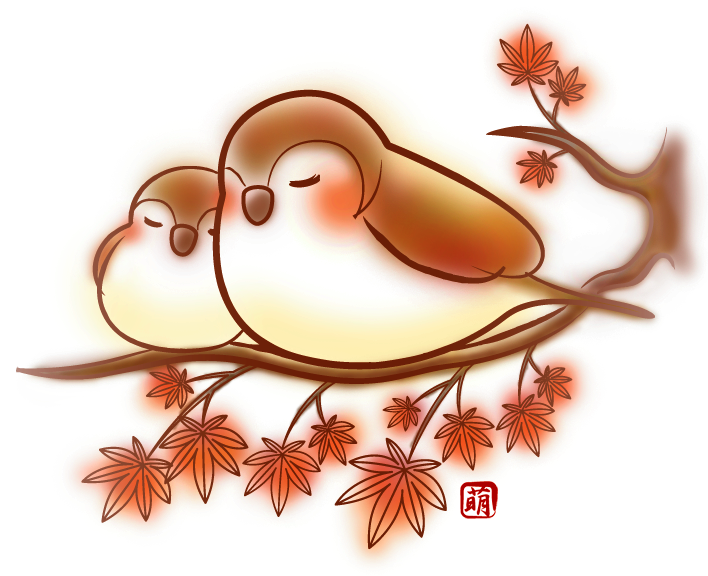 スズメと紅葉の癒し系和風イラスト イラスト制作moekonet