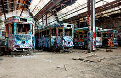 Multi-coloured tram carriages II