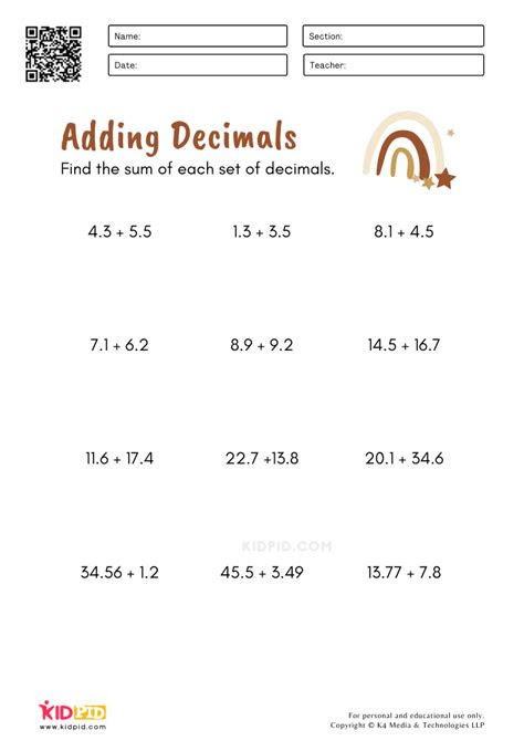  adding decimals math worksheets kidpid