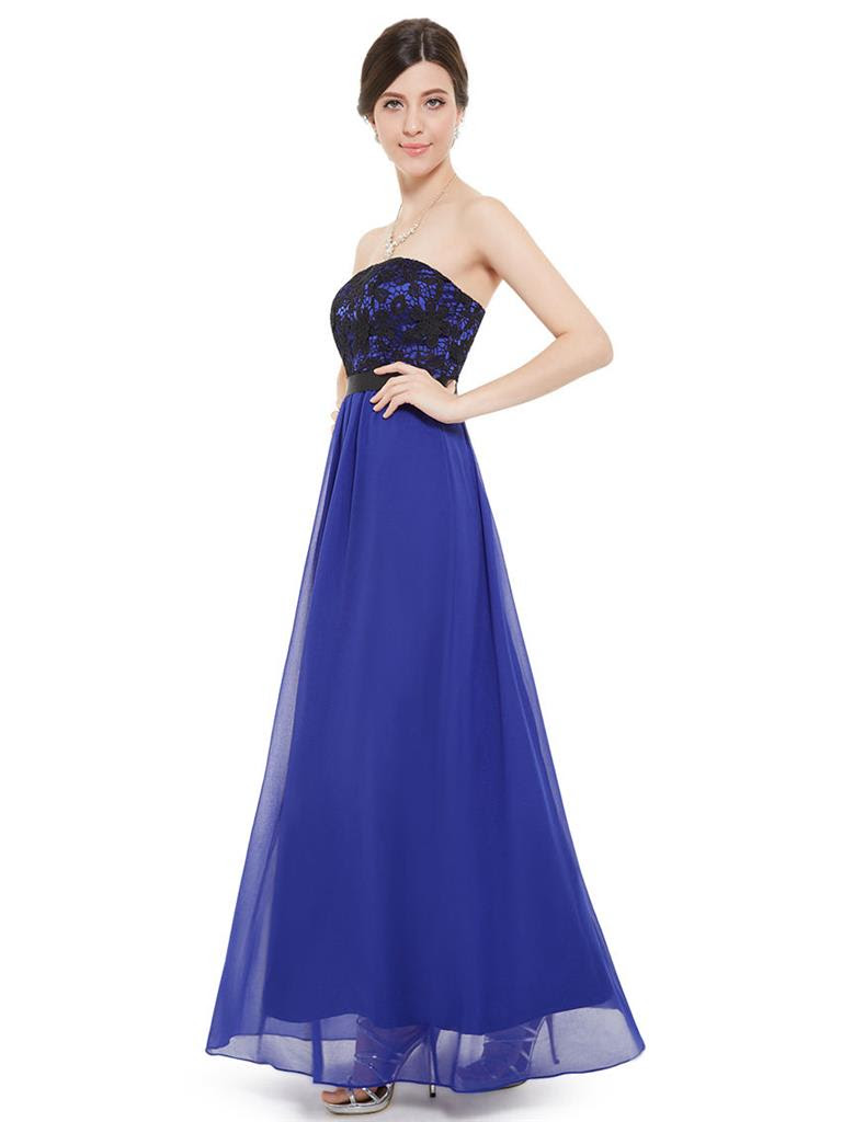 MARIE Cobalt Blue Black  Lace Chiffon Prom Evening 