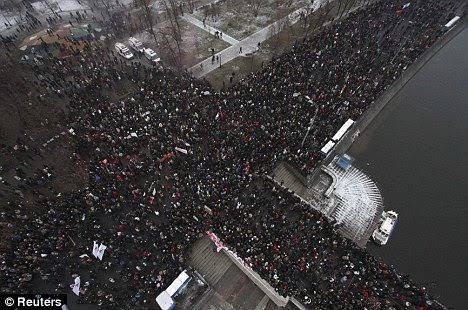 Standing room only: An aerial view of the rally in Bolotnaya Square during the protest in which the alleged UFO sighting was made