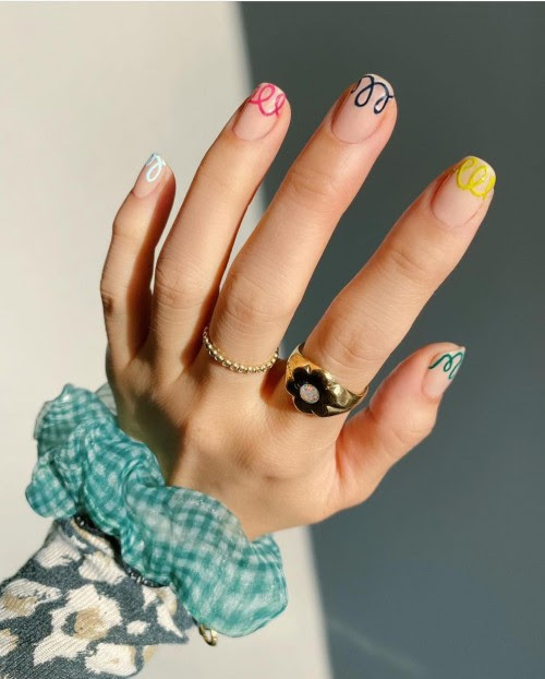 Different Color Swirl French Tip Short Nails Pretty Nail Art For Short Nails
