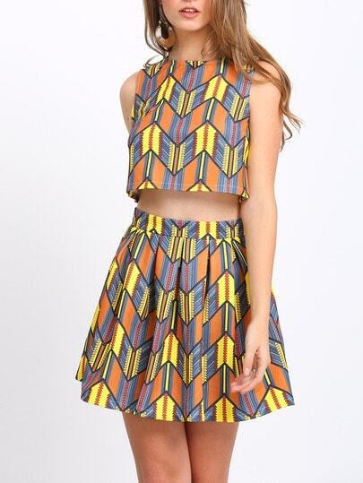Multicolor Print Crop Tank Top With Skirt pictures