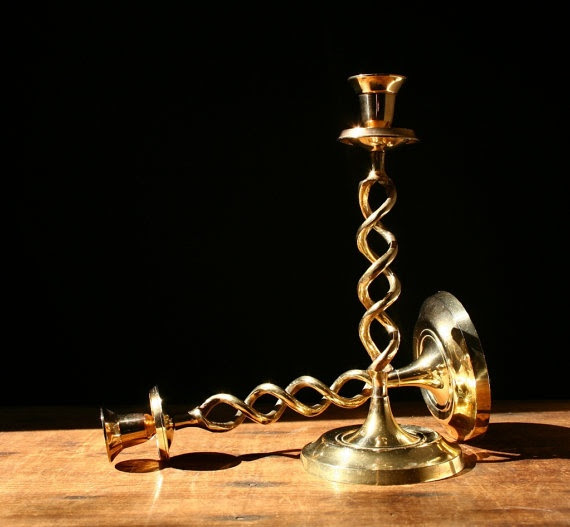Brass candlesticks barley twist brass candle by cristinasroom, on etsy.