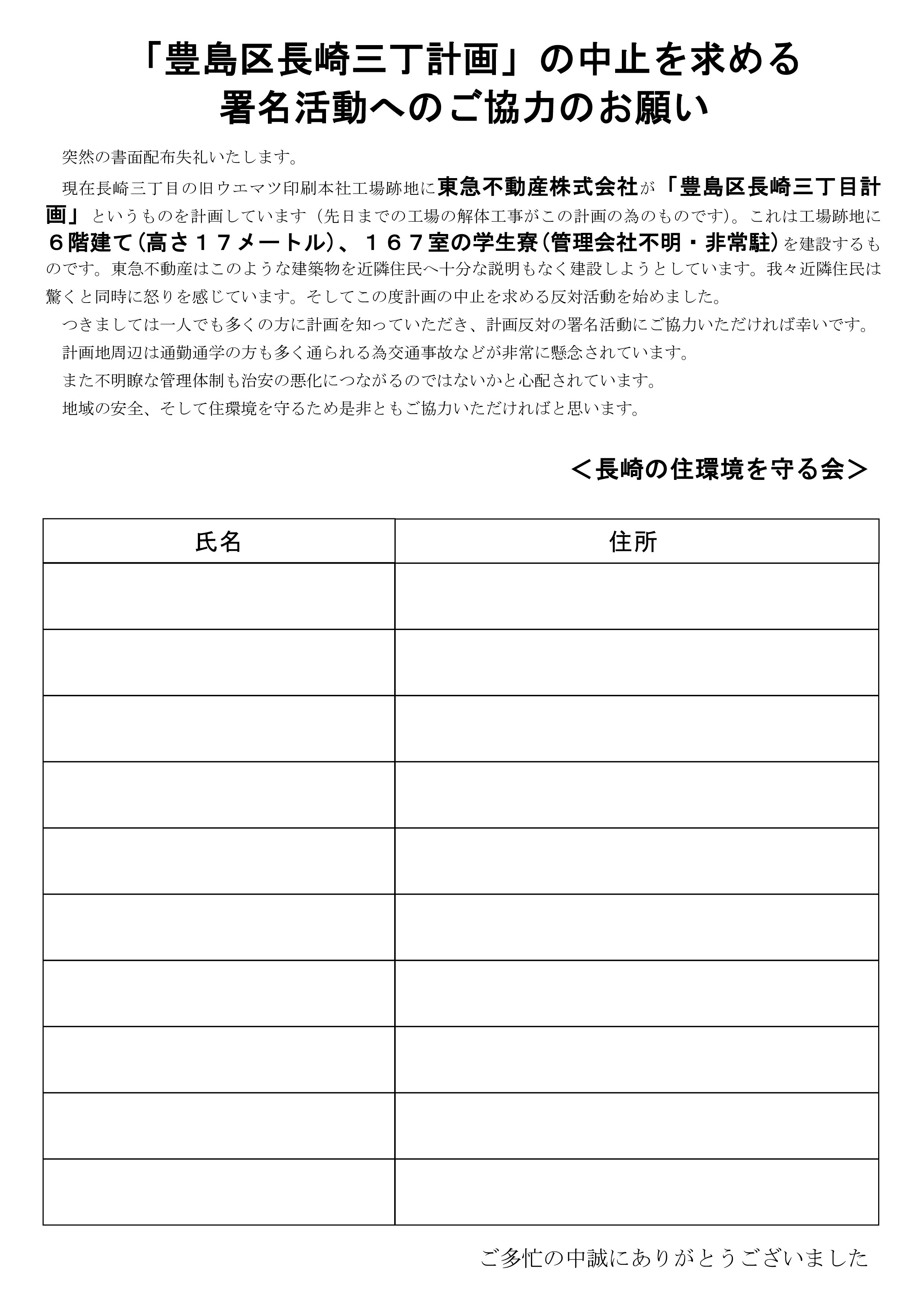 嘆願書 署名 テンプレート