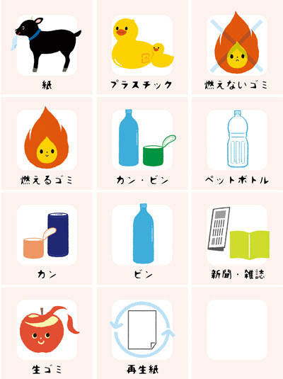 Illustrator Yukikoogawa ゴミ分別シール