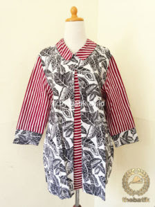Jual Model Baju Batik Kerja Wanita Blus Panjang Garis 