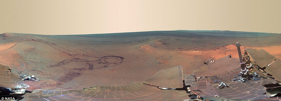 A winter on Mars: NASA's Mars Exploration Rover Opportunity shows the ruddy terrain which the voyaging robot spent the Martian winter