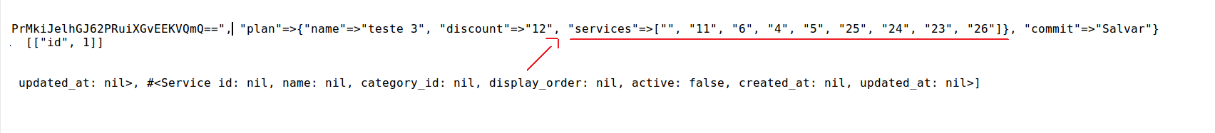 The rest of result, and we can see that in the line Parameters: the services id's are there!!