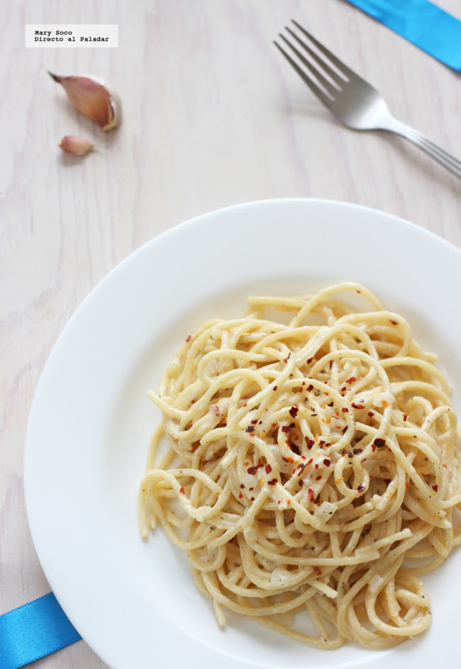 Espagueti Cremoso al ajo. Receta
