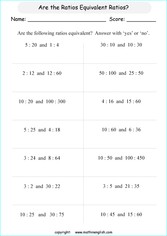 6th grade ratio math worksheets