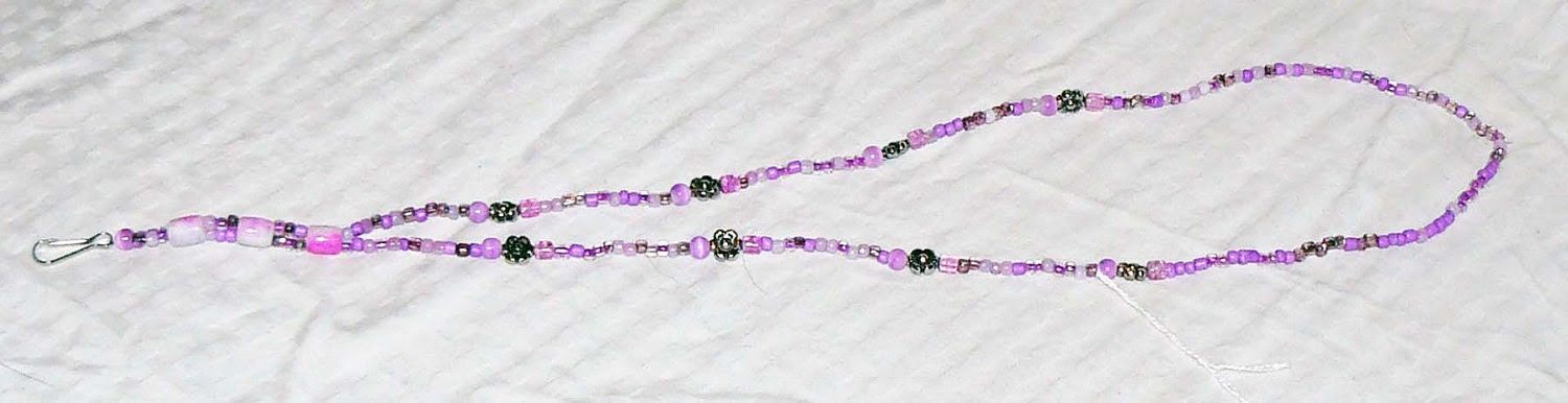 17" Purple & Pink Flower Accent Beaded Lanyard - FREE SHIPPING