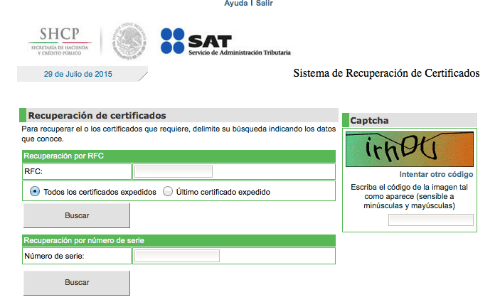 Recuperar certificados rfc