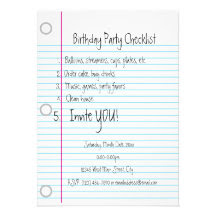 Birthday Party Checklist on Birthday Party Checklist Invitations