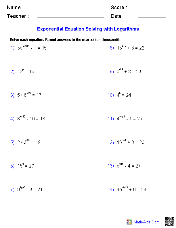 Math Exponential Functions Worksheets - algebra 2 worksheets ...