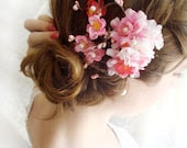 hot pink cherry blossom hair clip - DEVOTEDLY - bridal headpiece accessory