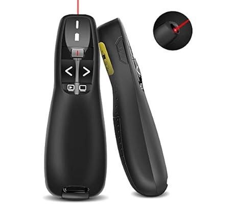 Doosl Wireless USB Presentation Clicker - Red Laser Pointer, Intuitive Slides Remote Control, Support PowerPoint, Google Slides, Keynote, Prezi, Plug and Play, Battery Indicator (15m Range)