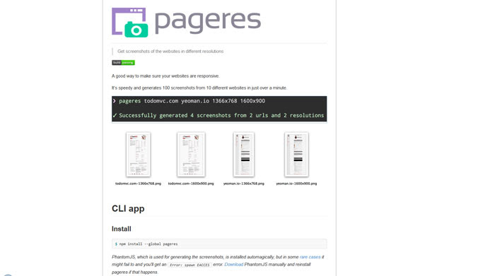 Pageres: Get screenshots of the websites in different resolutions