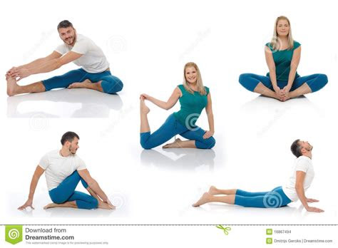 active man woman yoga fitness poses stock images