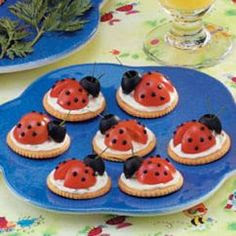 cherry tomato, olive, cream cheese and crackers----only because I like ladybugs, not because I lilke tomatos.