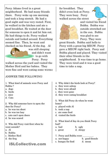  18 topical reading comprehension worksheets for esl classes pin on