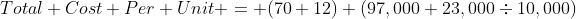 Total Cost Per Unit = (70+12)+(97,000+23,000\div10,000)