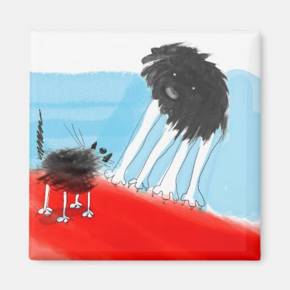 cat and dog face to face cartoon magnet