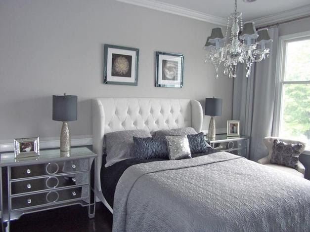 grey bedroom by DYS Home Staging