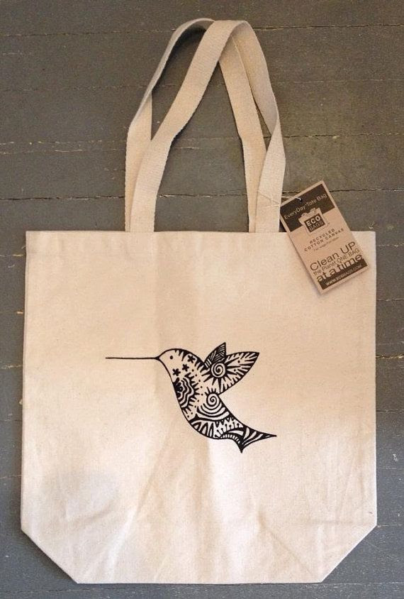 Recycled Cotton Canvas Hummingbird Tote Bag by karmabee on Etsy, 15 ...