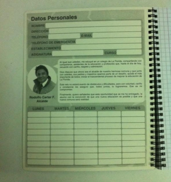 Cuaderno donado por Municipio de La Florida