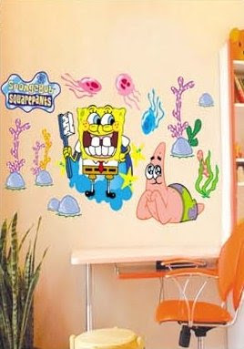 X Large Sponge Bob Square Pants Wall Sticker Decal for Baby Nursery Kids Room onSale
