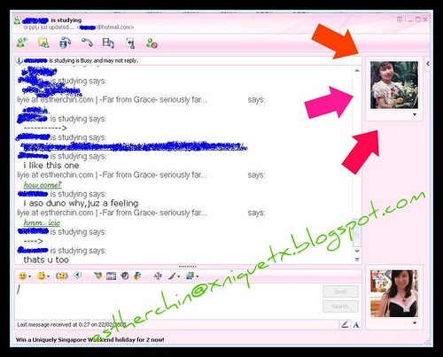 One MSN conversation, 2 display pic of Esther. Hmm… not bad.