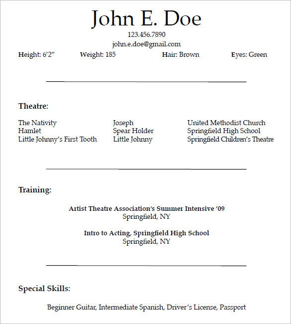 How To Create A Good Acting Resume Template