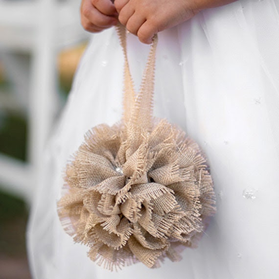 Burlap Kissing Ball for Wedding Ceremony. Marriage. Aisle Decor