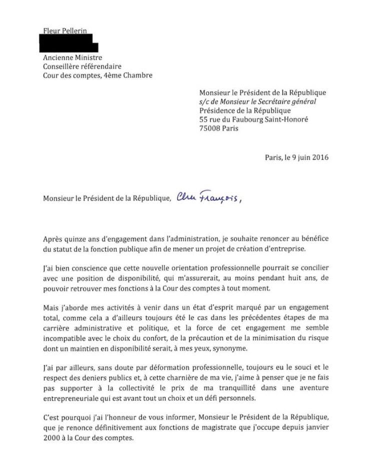Lettre de démission de @fleurpellerin publiée sur ...