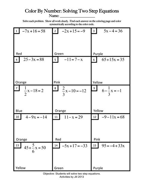  2 step equations worksheet