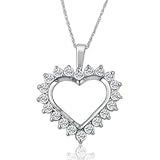 10K White Gold Diamond Heart Necklace 1 Carat Total Weight 18