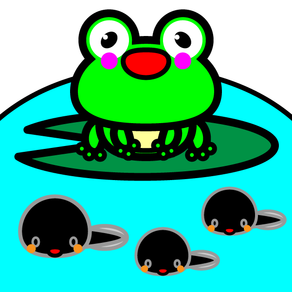 かわいいカエルとおたまじゃくしの無料イラスト 商用フリー オイデ43