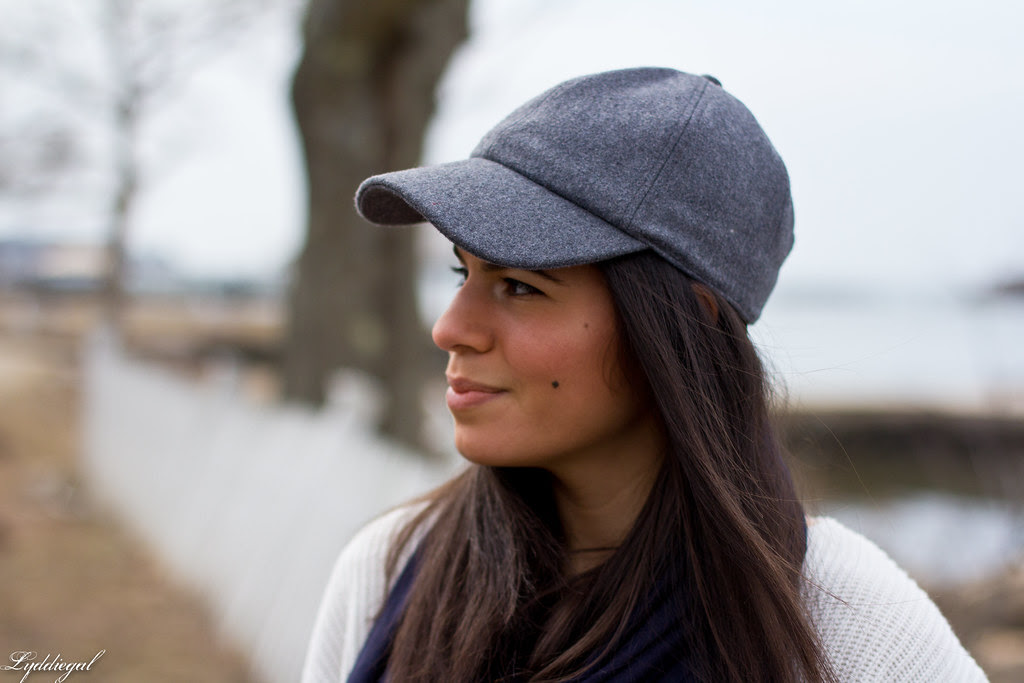 printed pants, white sweater, baseball cap-4.jpg