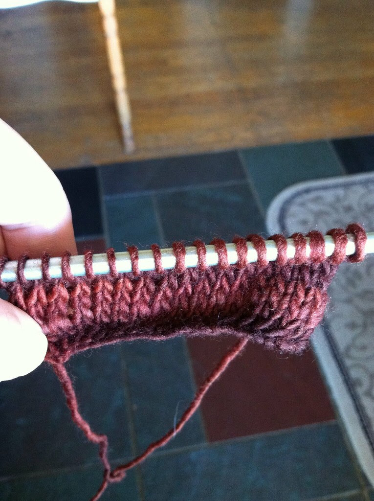 knitting swatch in stockinette stitch by Knot By Gran'ma