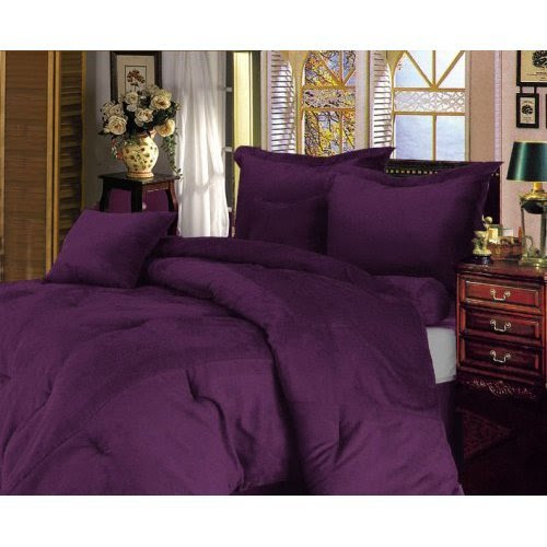 7 Pieces Solid Purple Micro Suede Duvet Cover Set King Size