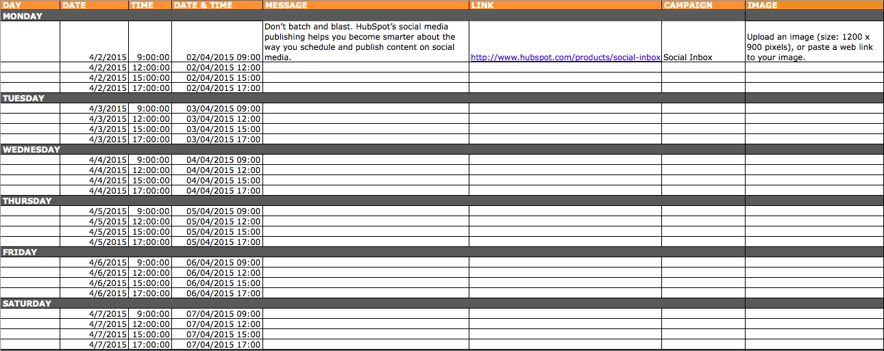 Social Media Planning Template Facebook