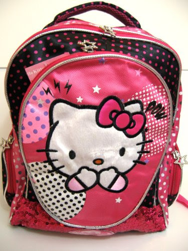 Girls Hello Kitty Backpack Pink Black With Embroidery Sequins Preschooler Size 3 Compartments