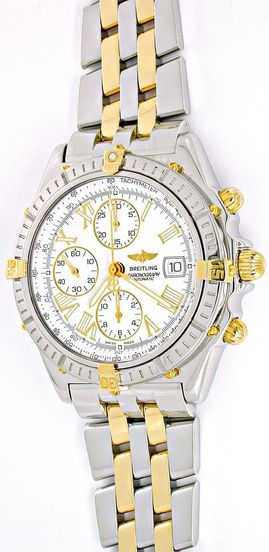 Original-Foto 2, BREITLING CROSSWIND PILOTBAND STAHL-GOLD! TOPUHR NEUZ.!