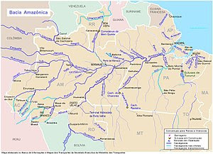 Mapa da bacia hidrográfica do Amazonas no Brasil