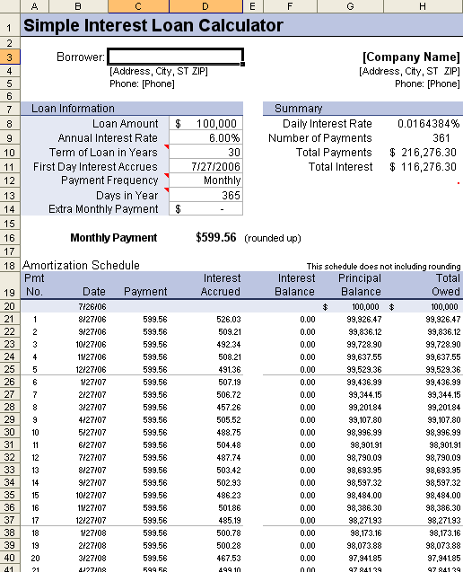 Payment Schedule For A Fixed Rate Loan With Optional Extra Payments